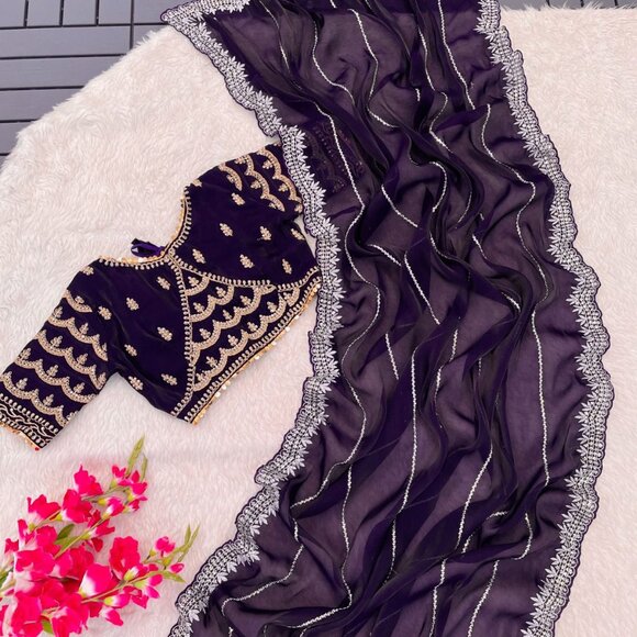 Indian SAREE FABRIC - Zimi chu with seqwance work - Picture 4 of 15